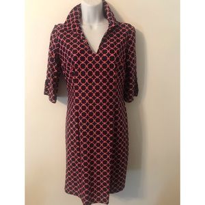 Jude Connally Navy Coral Medallion￼ Print Collared Dress Small (R12)